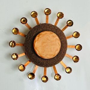 Upcycled Atomic Starburst Refrigerator Magnet Buttons Rhinestones Brown Orange